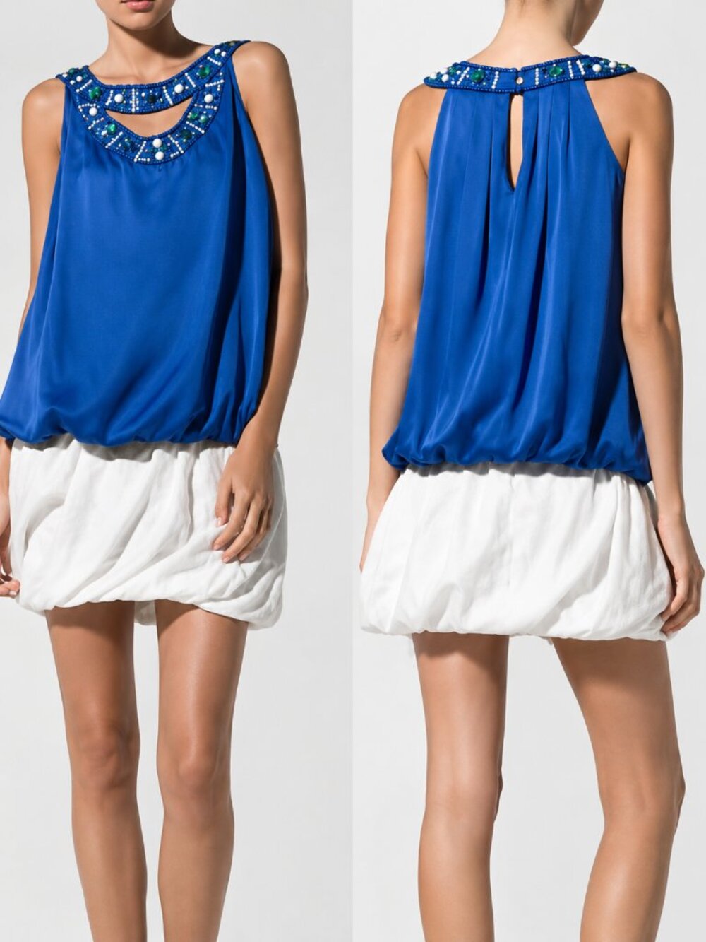 BCBGMAXAZRIA Cobalt Blue Beaded Embellished Sleeveless Top Size S